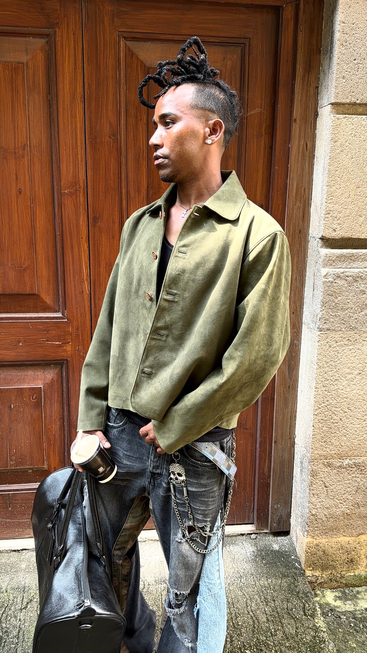 GREEN SUEDE LEATHER JACKET