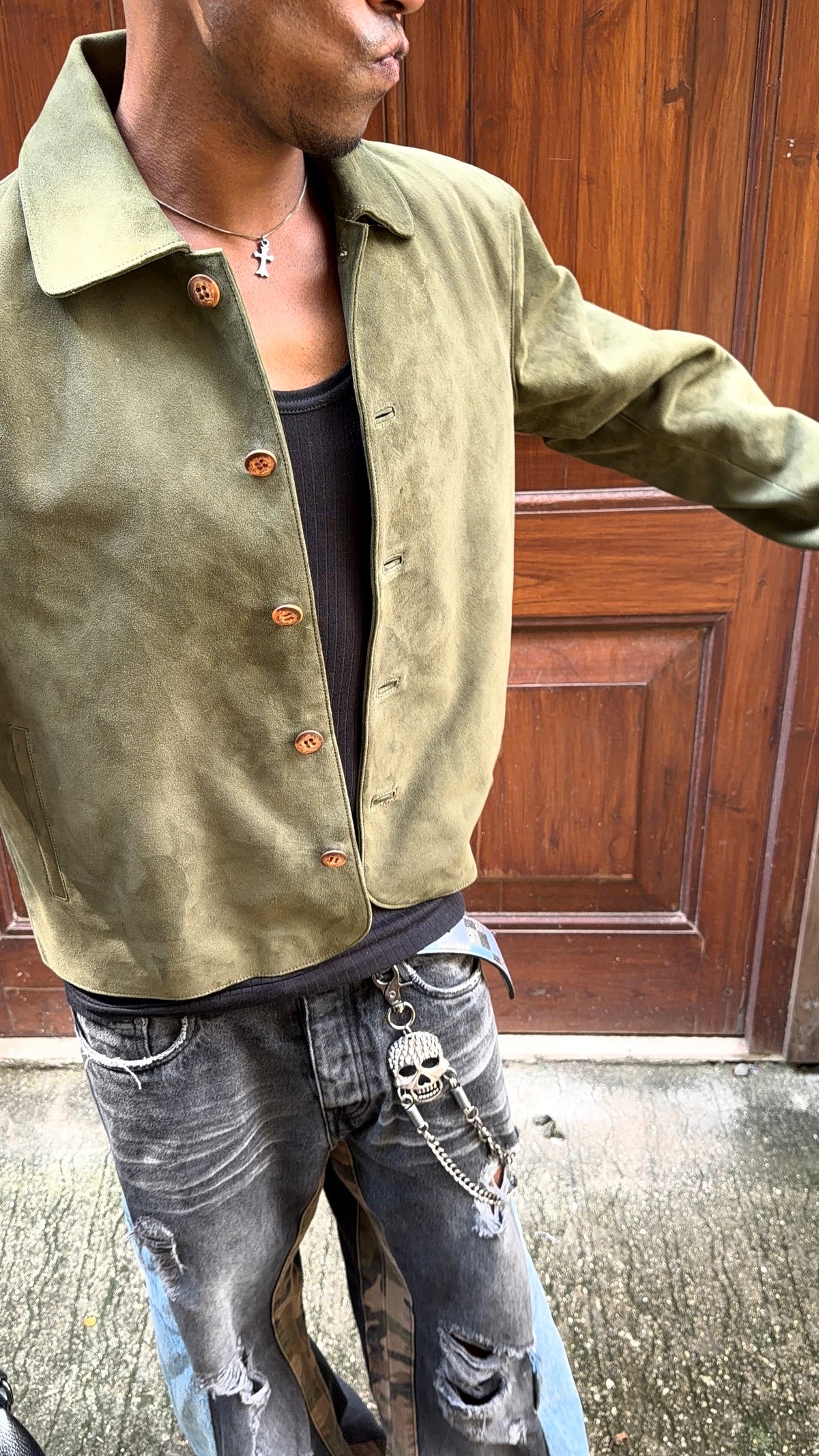 GREEN SUEDE LEATHER JACKET