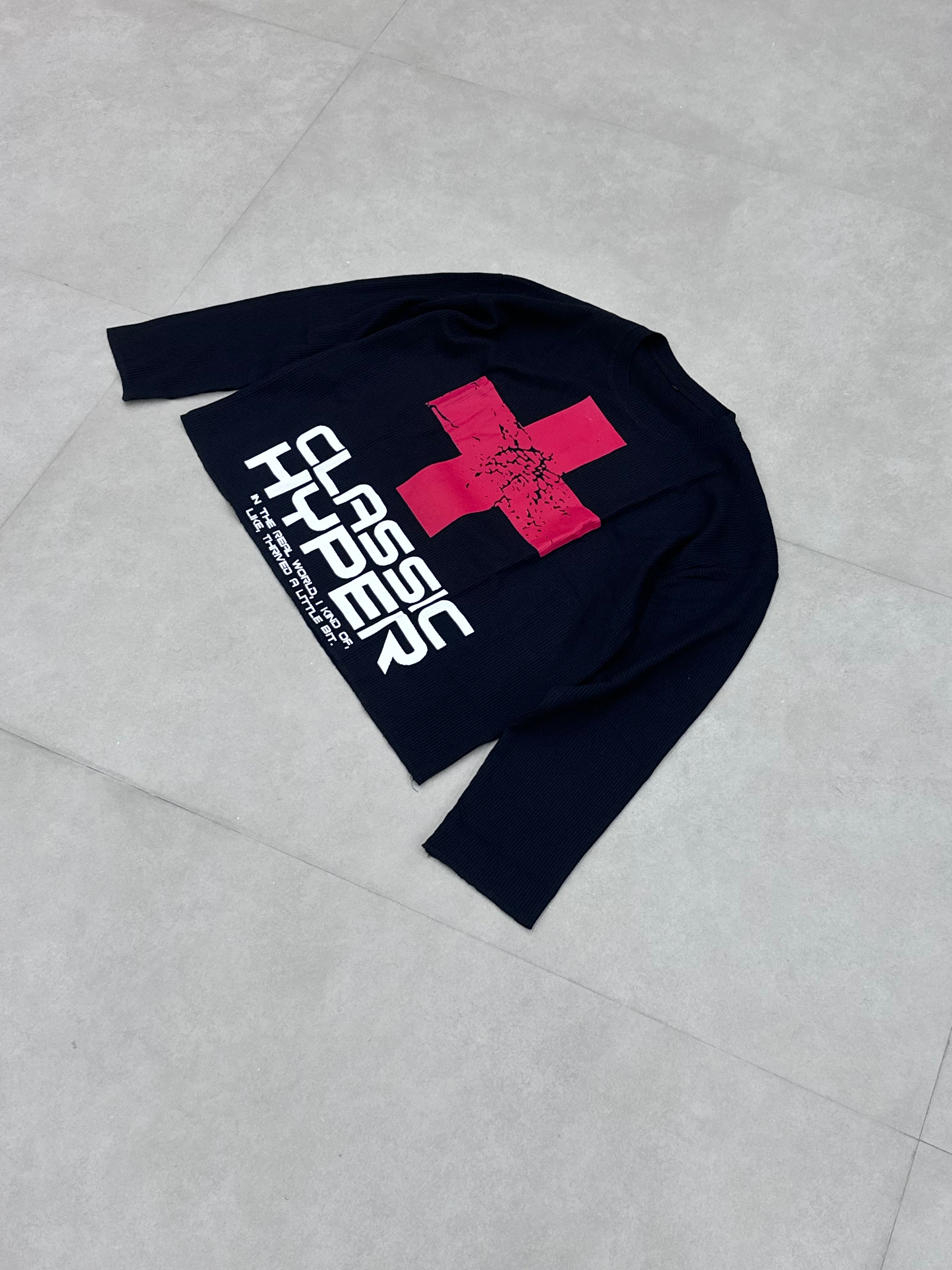 BLACK WAFFLE T-SHIRT