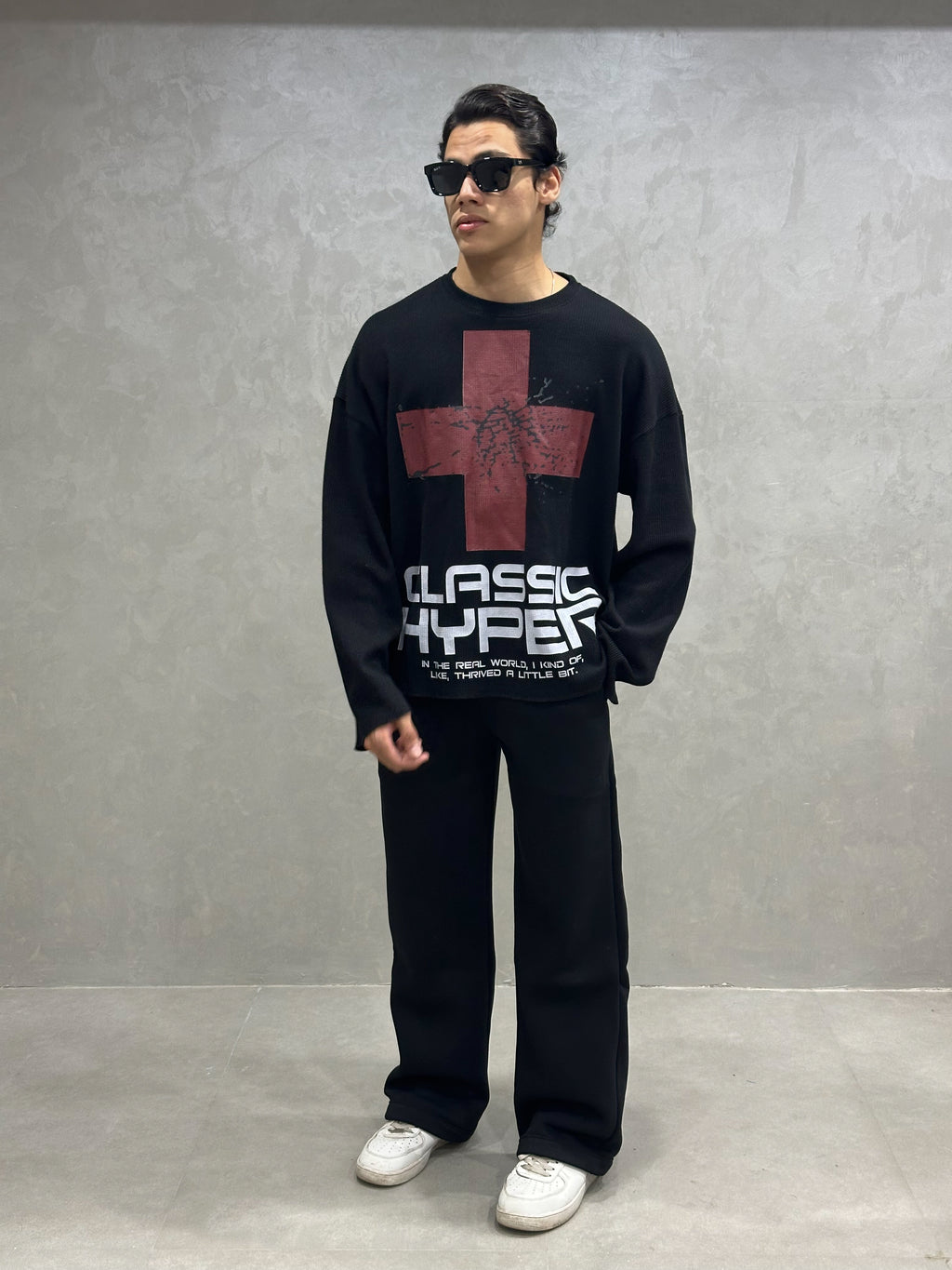 BLACK WAFFLE T-SHIRT