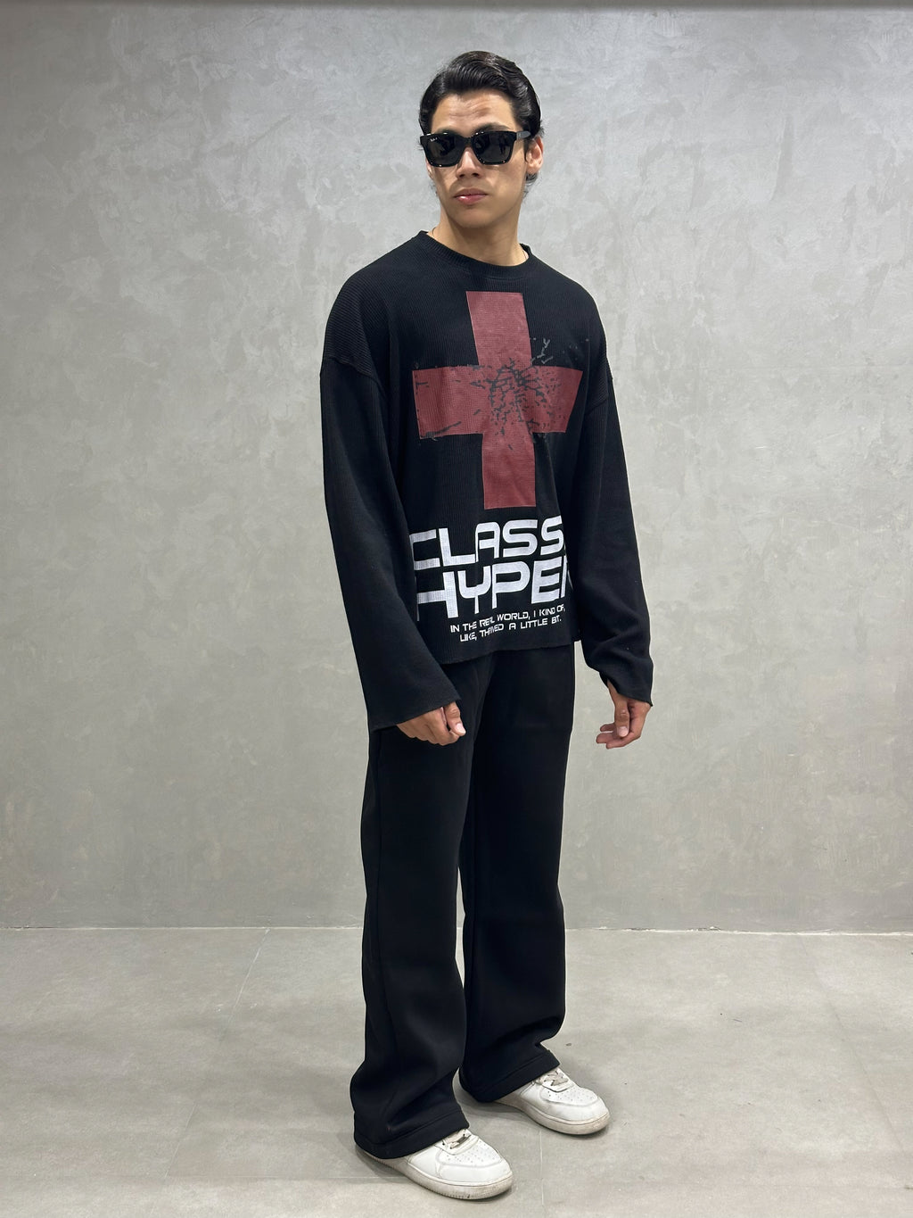 BLACK WAFFLE T-SHIRT