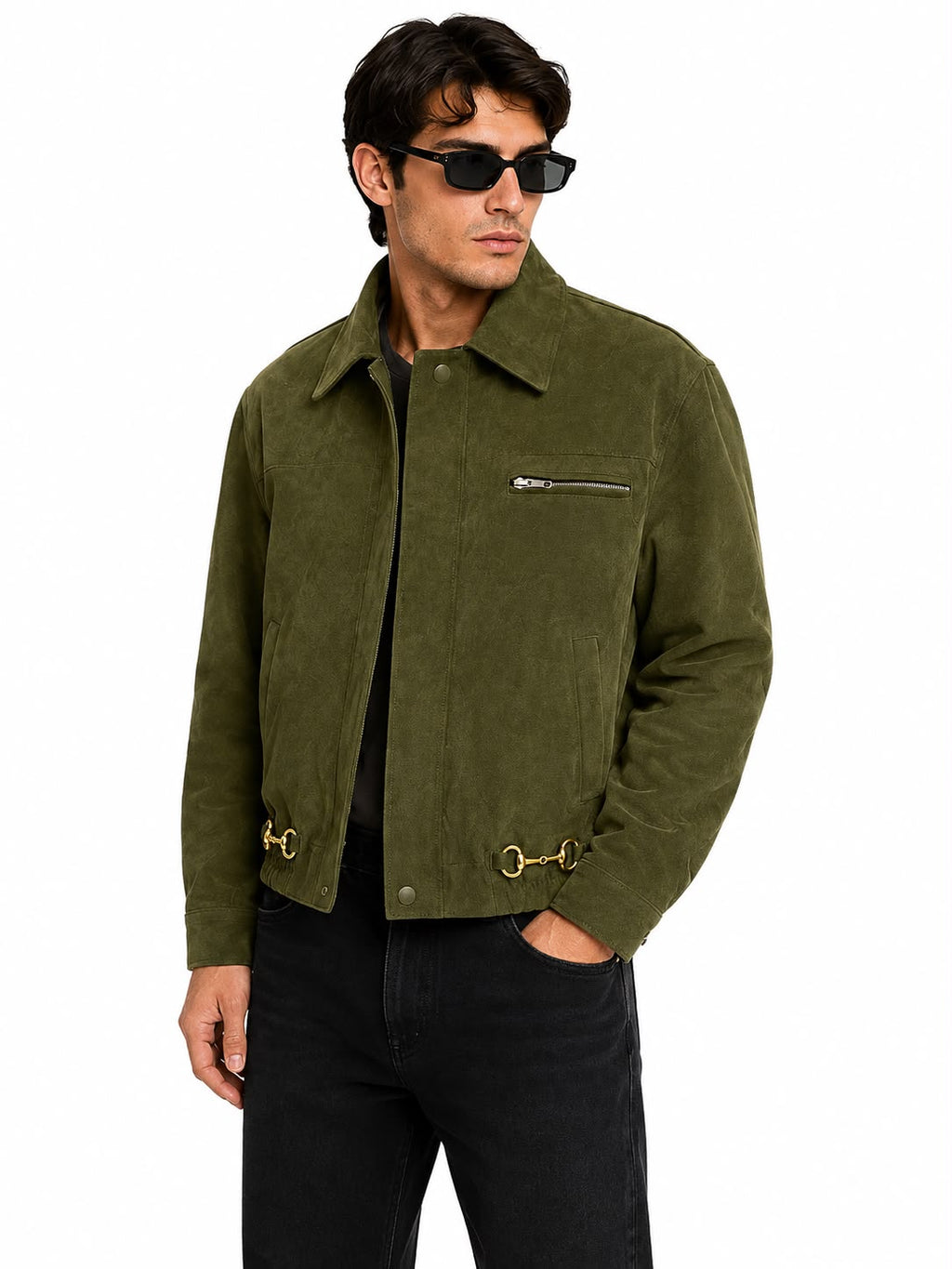 OLIVE SUEDE LEATHER JACKET