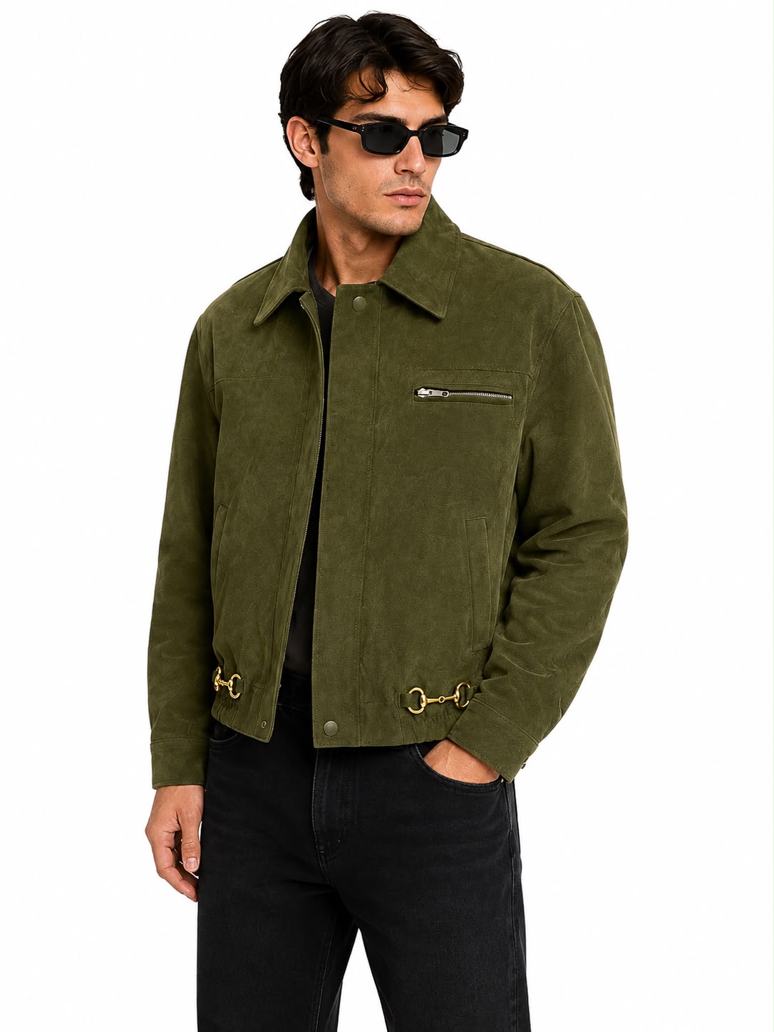 OLIVE SUEDE LEATHER JACKET