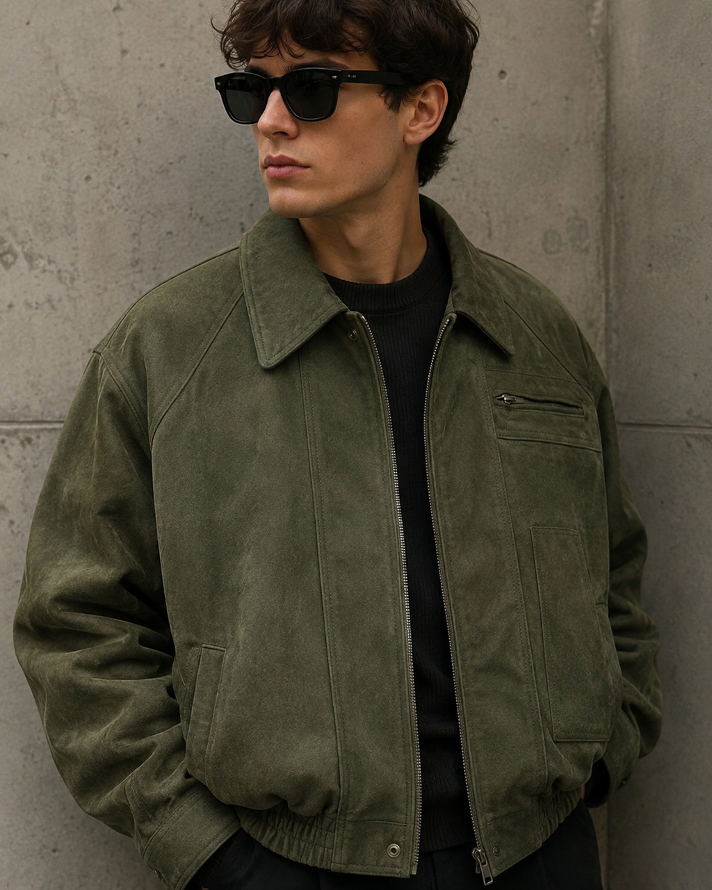 OLIVE SUEDE LEATHER JACKET